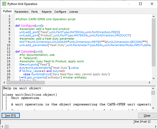Python Unit Operation editor